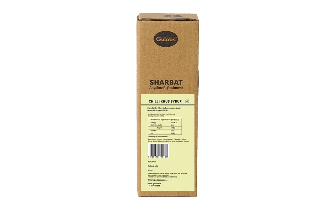 Gulabs Chilli Khus Syrup    Box  500 millilitre
